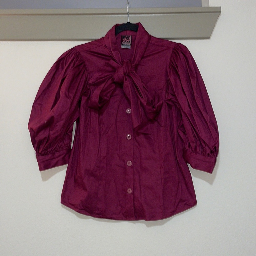 Tawni Haynes Bow Tie Neck Puff Sleeve Blouse SZ XS 2-4 EUC